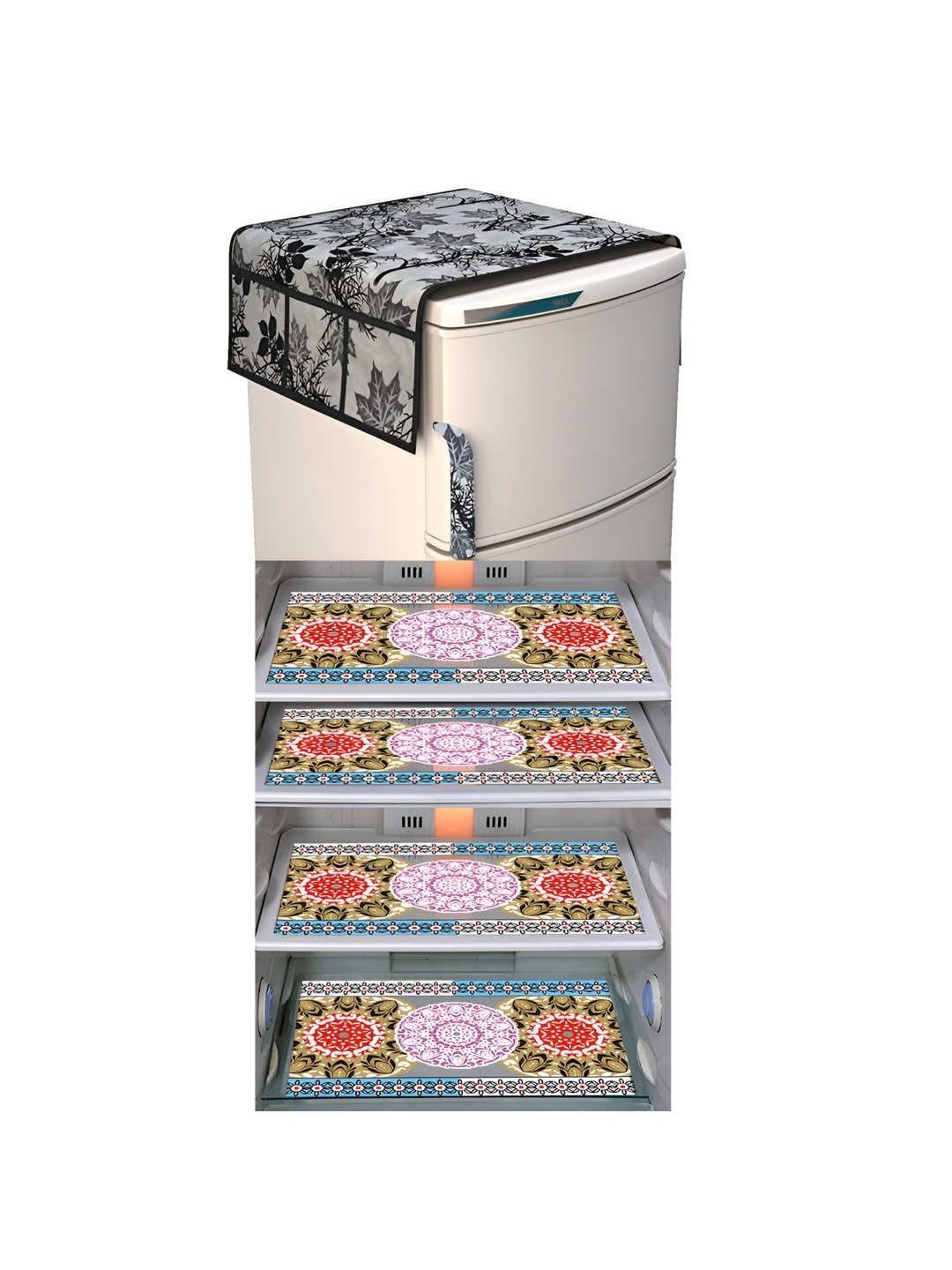 

LooMantha Grey & Black 5 Pieces Printed Fridge Appliance Covers Set