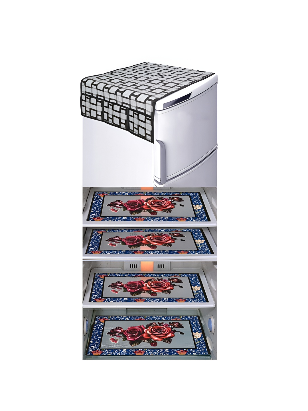 

LooMantha White & Maroon 5 Pieces Printed Fridge Appliance Covers Set