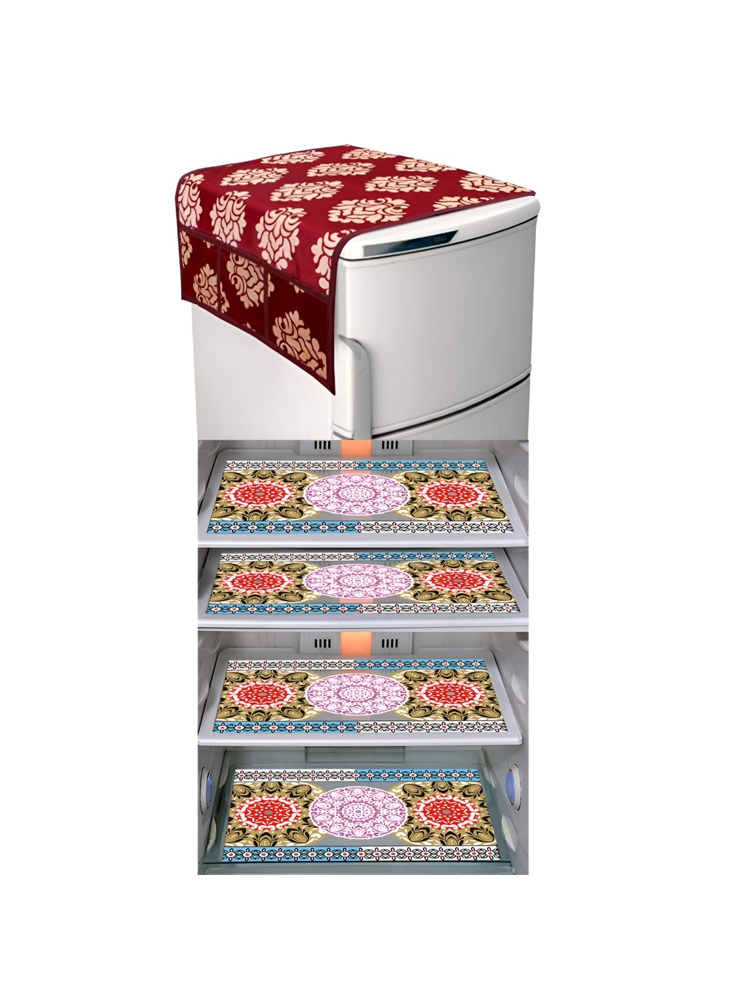 

LooMantha Maroon & Pink 5 Pieces Printed Fridge Appliance Covers Set