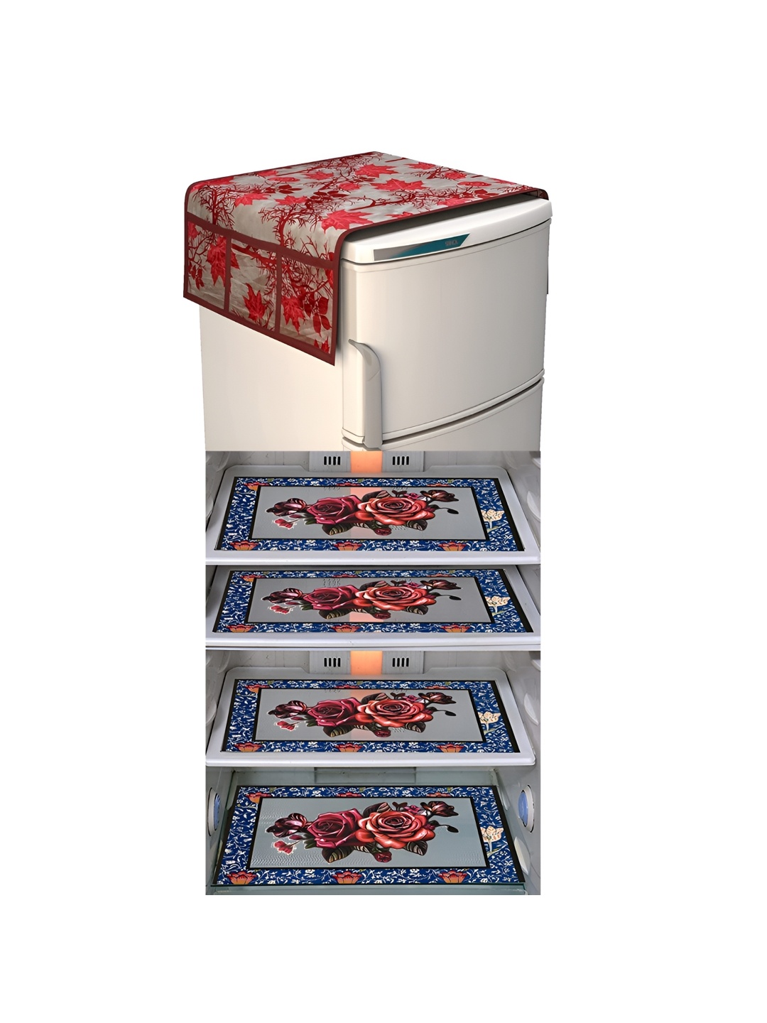

LooMantha Grey & Red 5 Pieces Printed Fridge Appliance Covers Set
