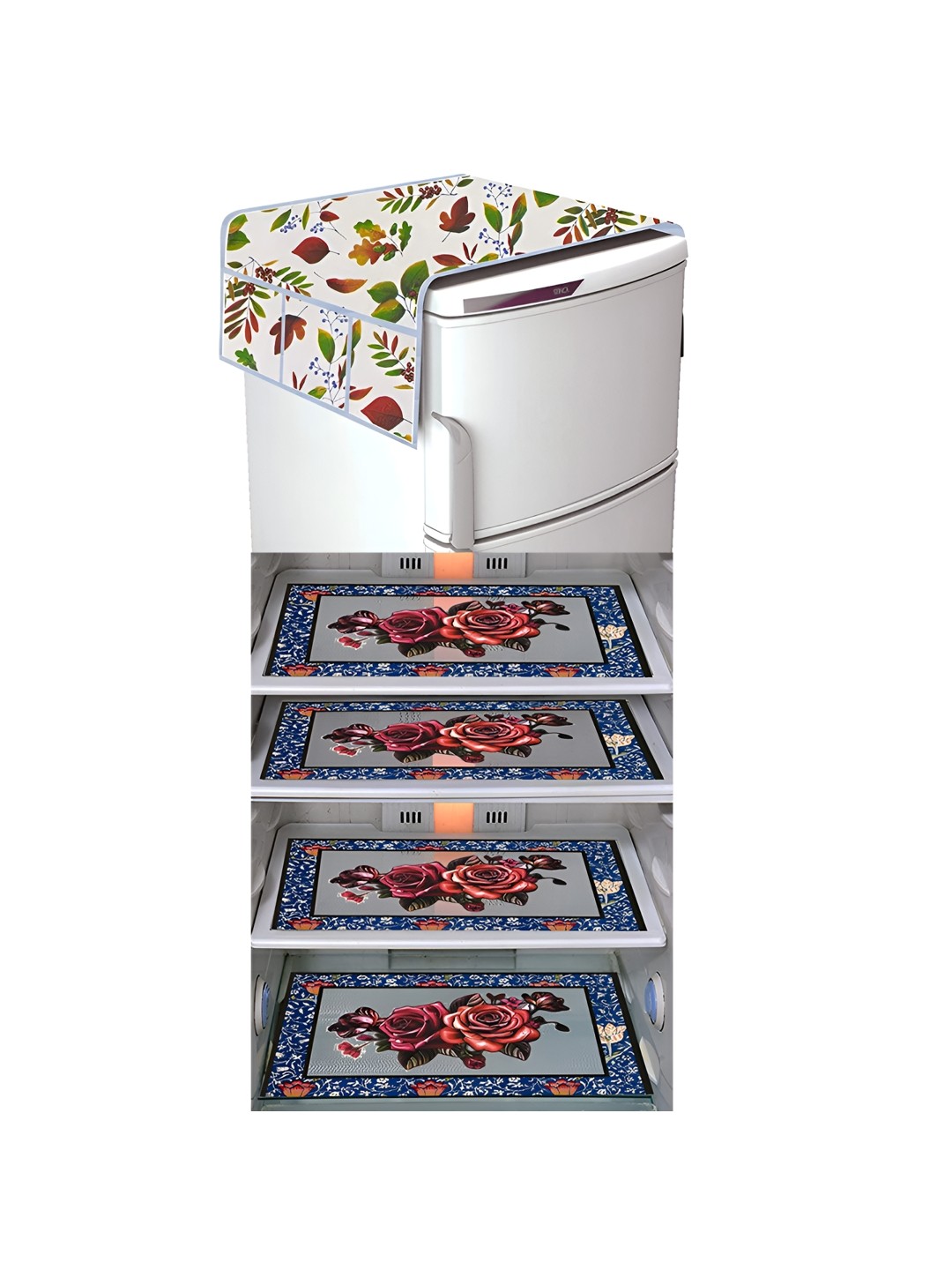 

LooMantha White & Green 5 Pieces Printed Fridge Appliance Covers Set