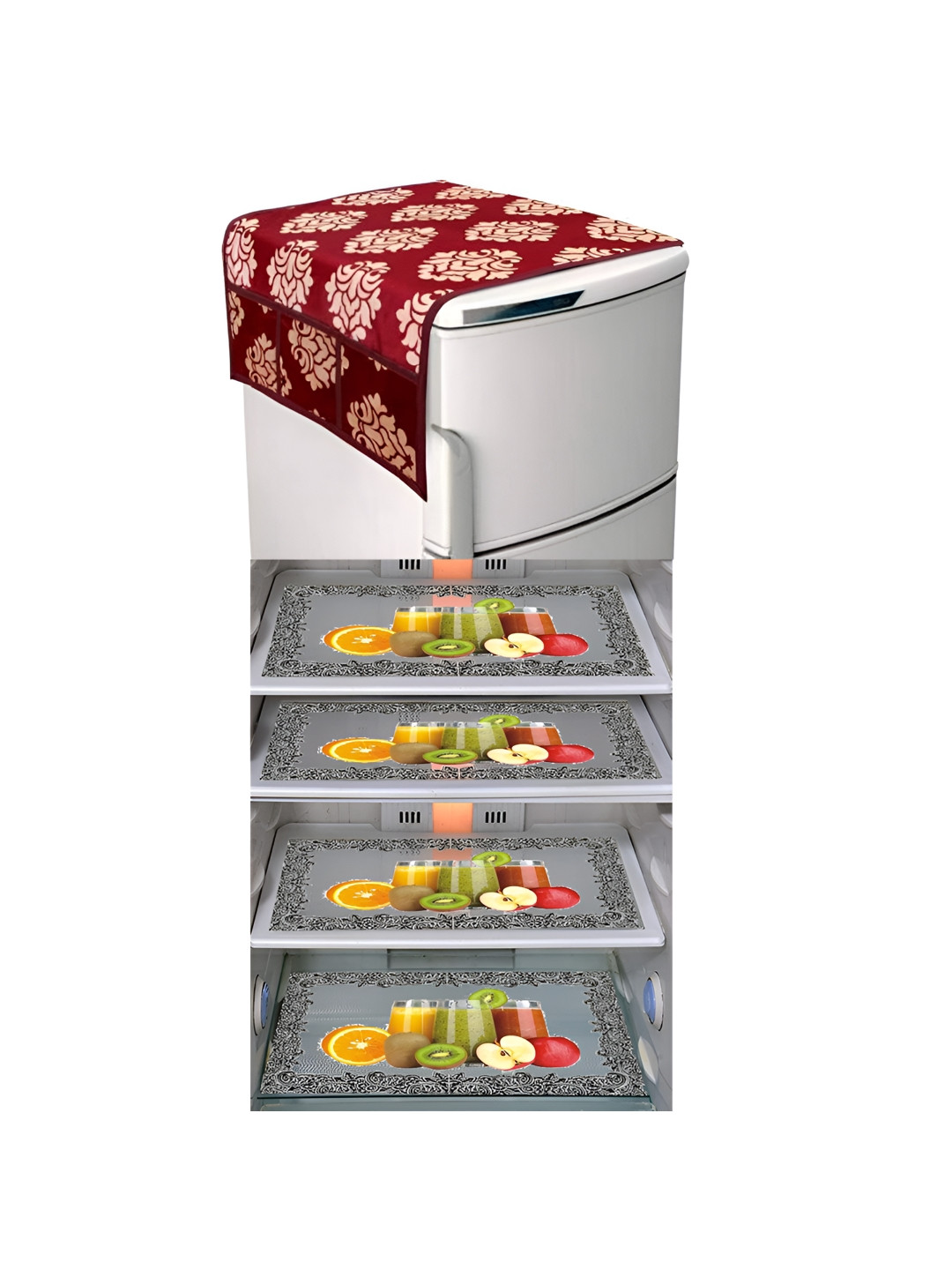 

LooMantha Maroon & Beige 5 Pieces Printed Fridge Appliance Covers Set