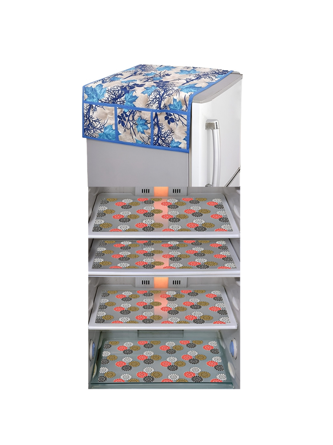 

LooMantha Beige & Blue 5 ieces Printed Fridge Appliance covers Set