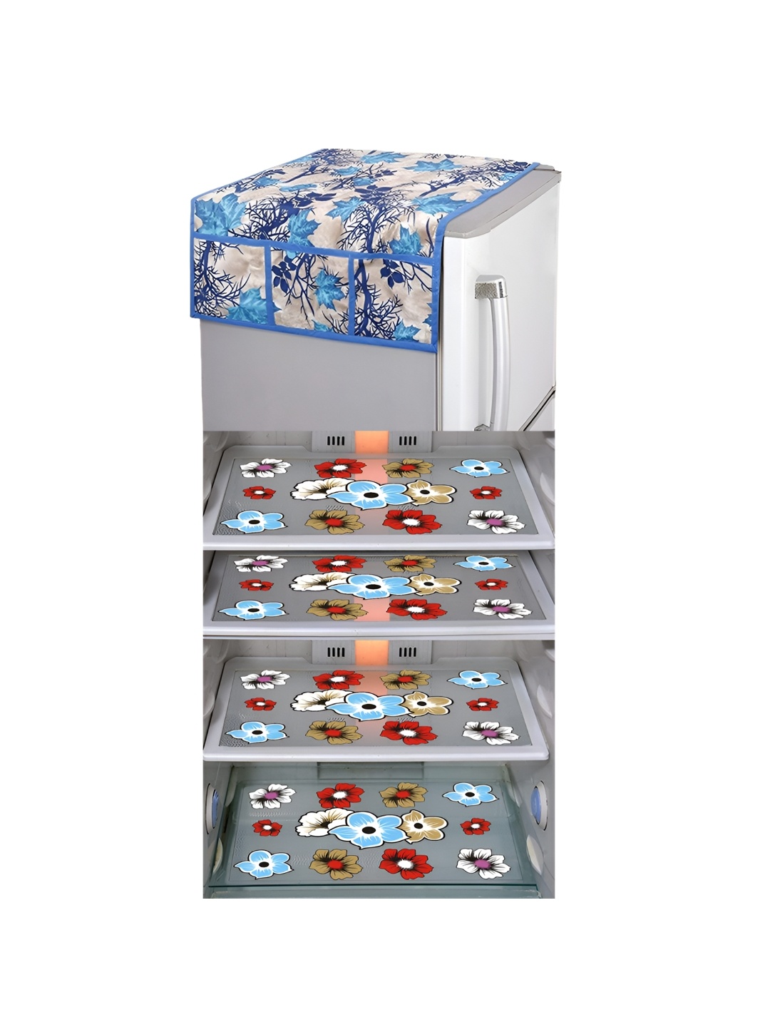 

LooMantha Beige & Blue 5 Pieces Printed Fridge Appliance covers