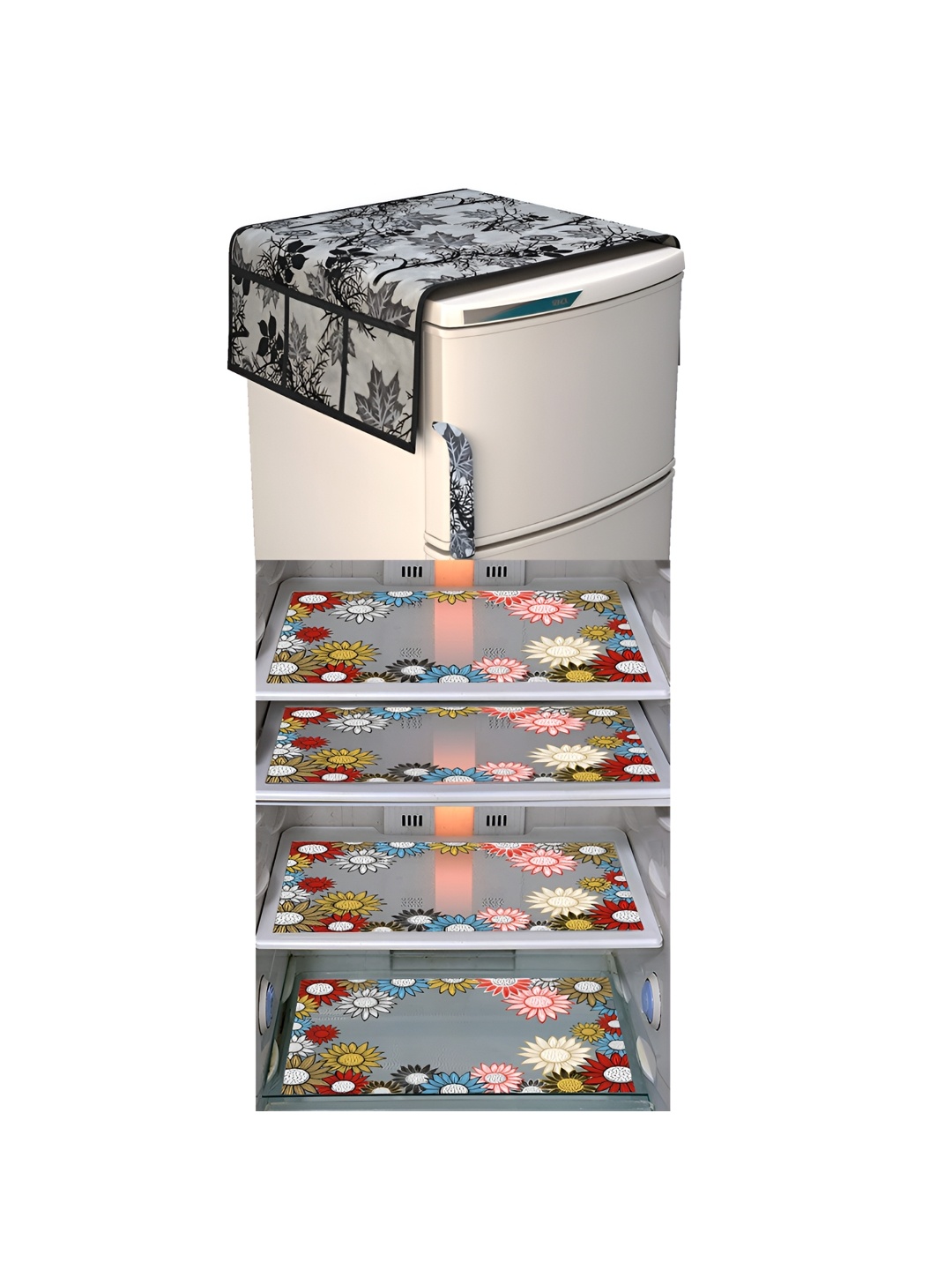 

LooMantha Grey & Black 5 Pcs Printed Fridge Appliance covers Set