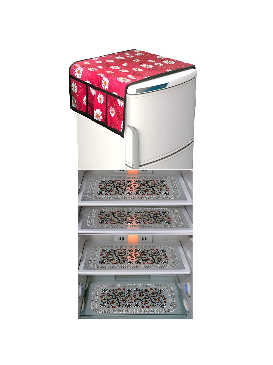 

LooMantha Red & Black 5 Pieces Printed Fridge Appliance covers