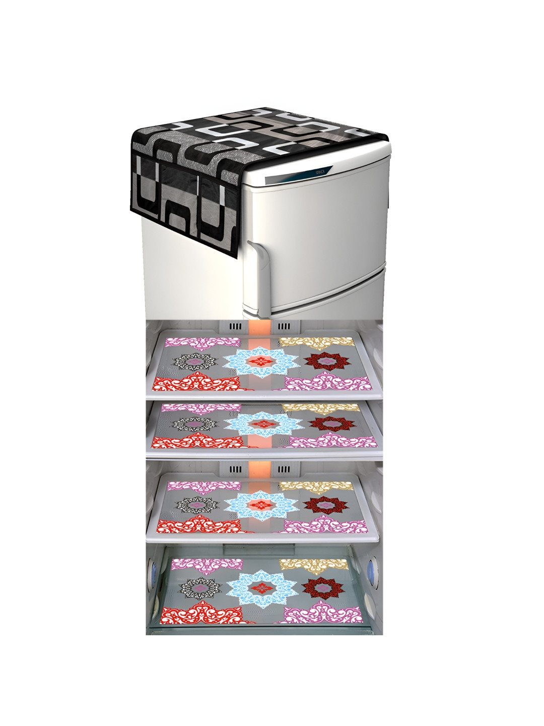 

LooMantha Grey & Black 5 Pcs Printed Fridge Appliance covers