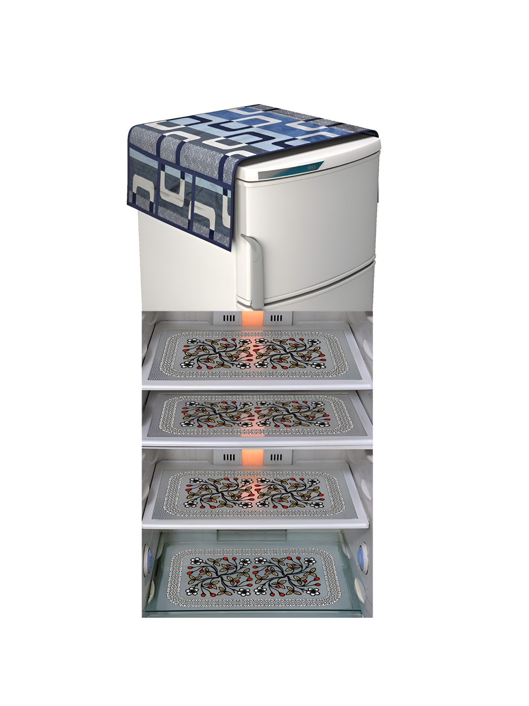 

LooMantha Grey & Blue 5 Pieces Printed Fridge Appliance covers
