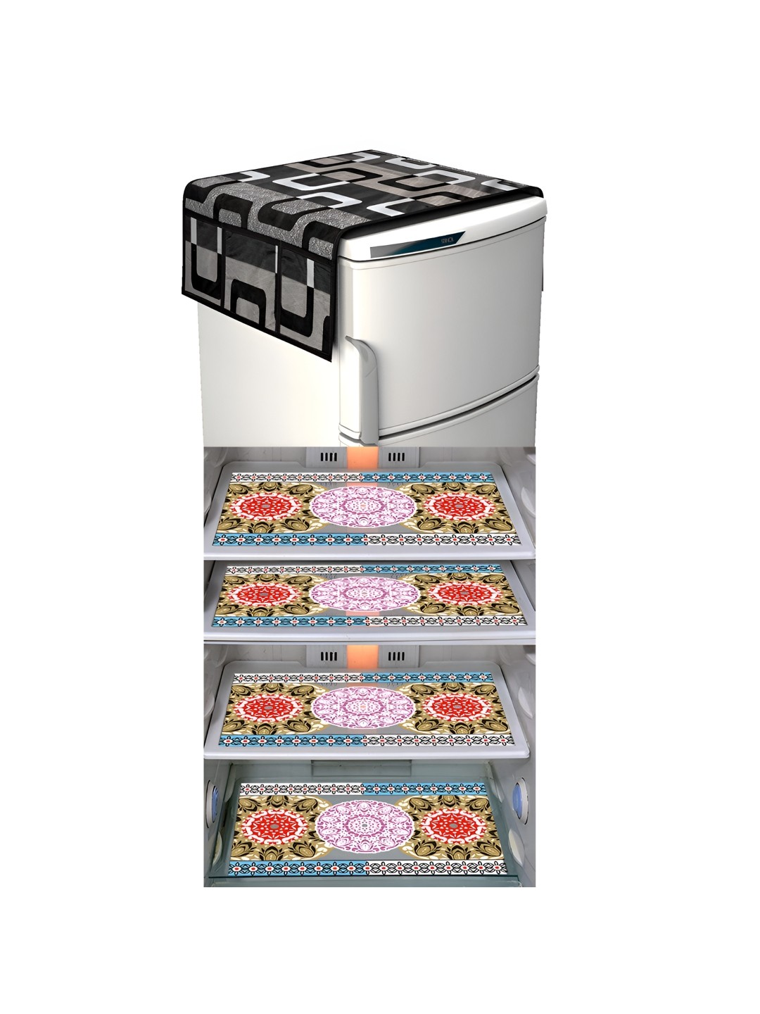 

LooMantha Black & Blue 5 Pieces Printed Fridge Appliance Covers Set, Grey