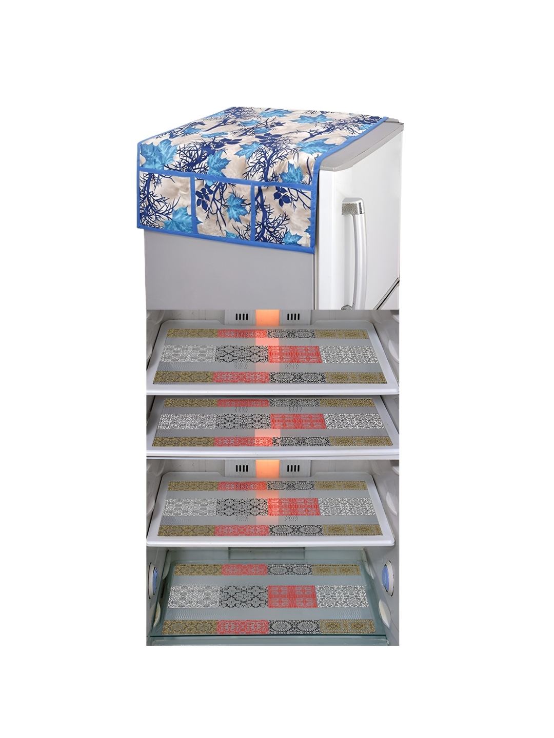 

LooMantha White & Blue 5 Pieces Printed Fridge Appliance covers Set