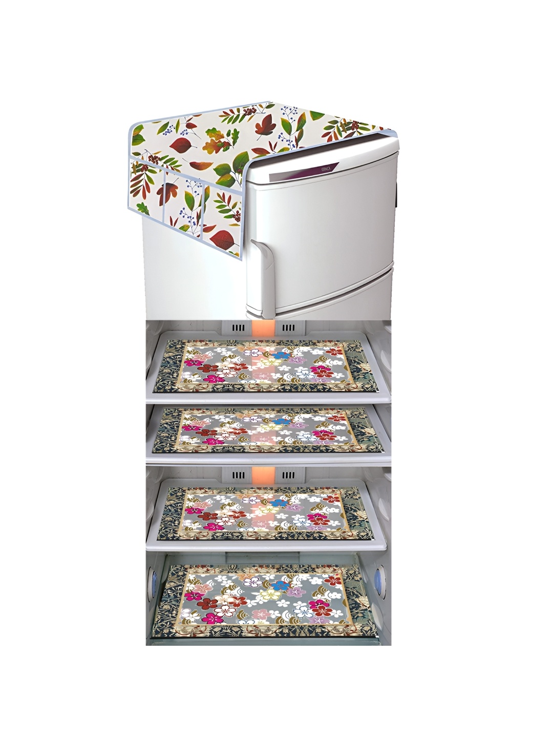 

LooMantha Green & White 5 Pieces Printed Fridge Appliance covers Set