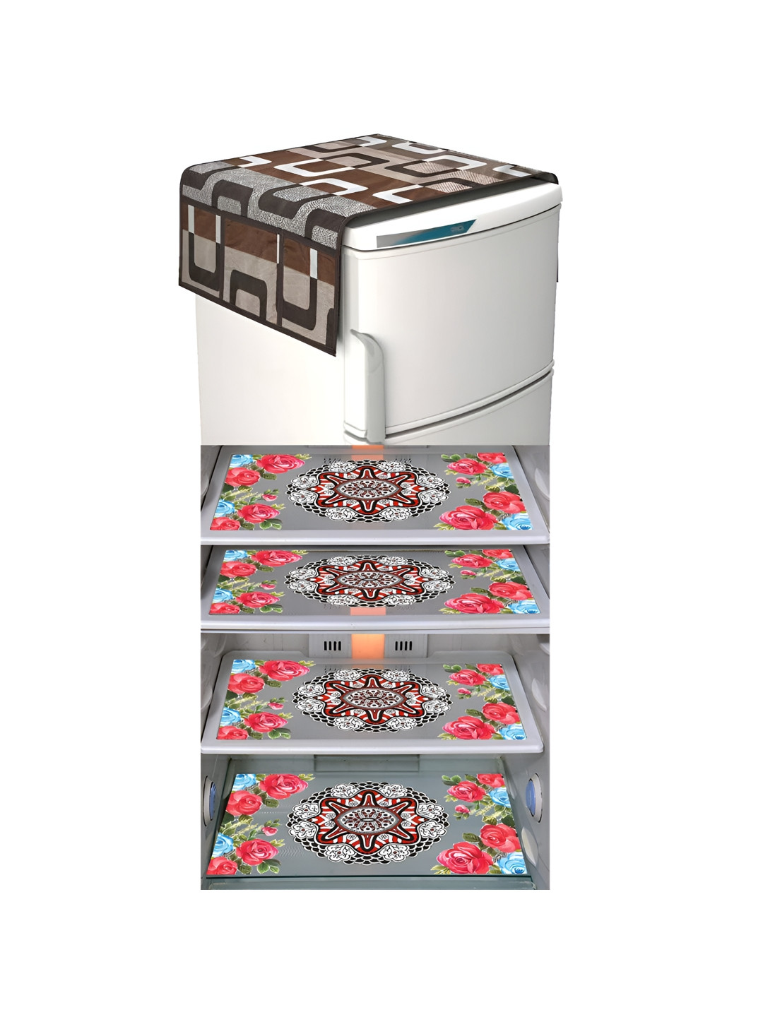 

LooMantha Grey & Black 5 Pieces Printed Fridge Appliance covers Set