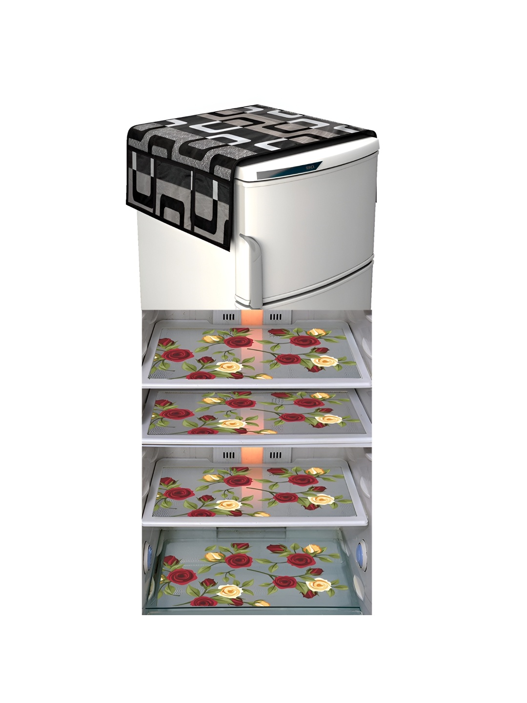 

LooMantha Grey & Black 5 Pieces Printed Fridge Appliance covers Set