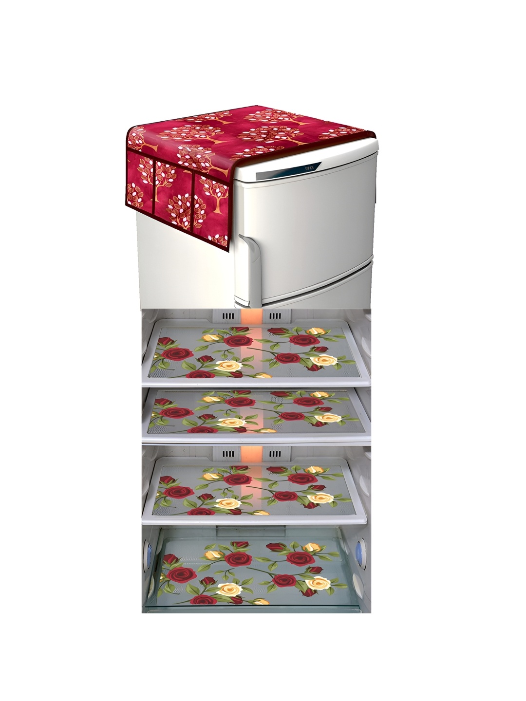

LooMantha Red & Yellow 5 Pieces Printed Refrigerator Appliance Covers