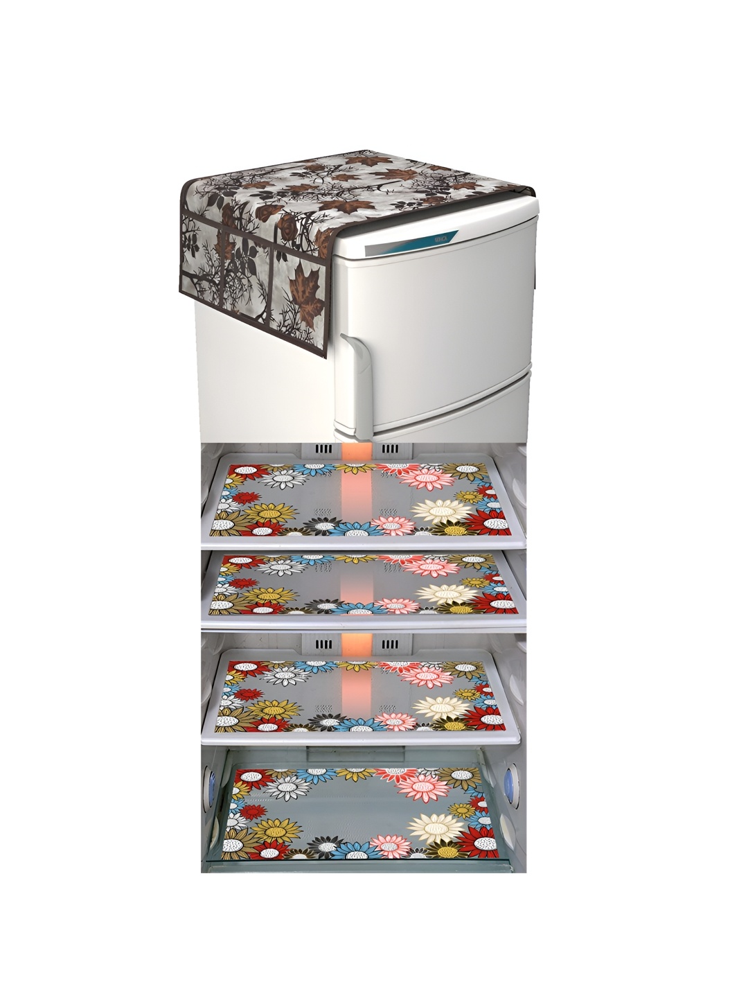 

LooMantha Transaprent & Black 5 Pieces Printed Fridge Mats & Top Covers, Transparent