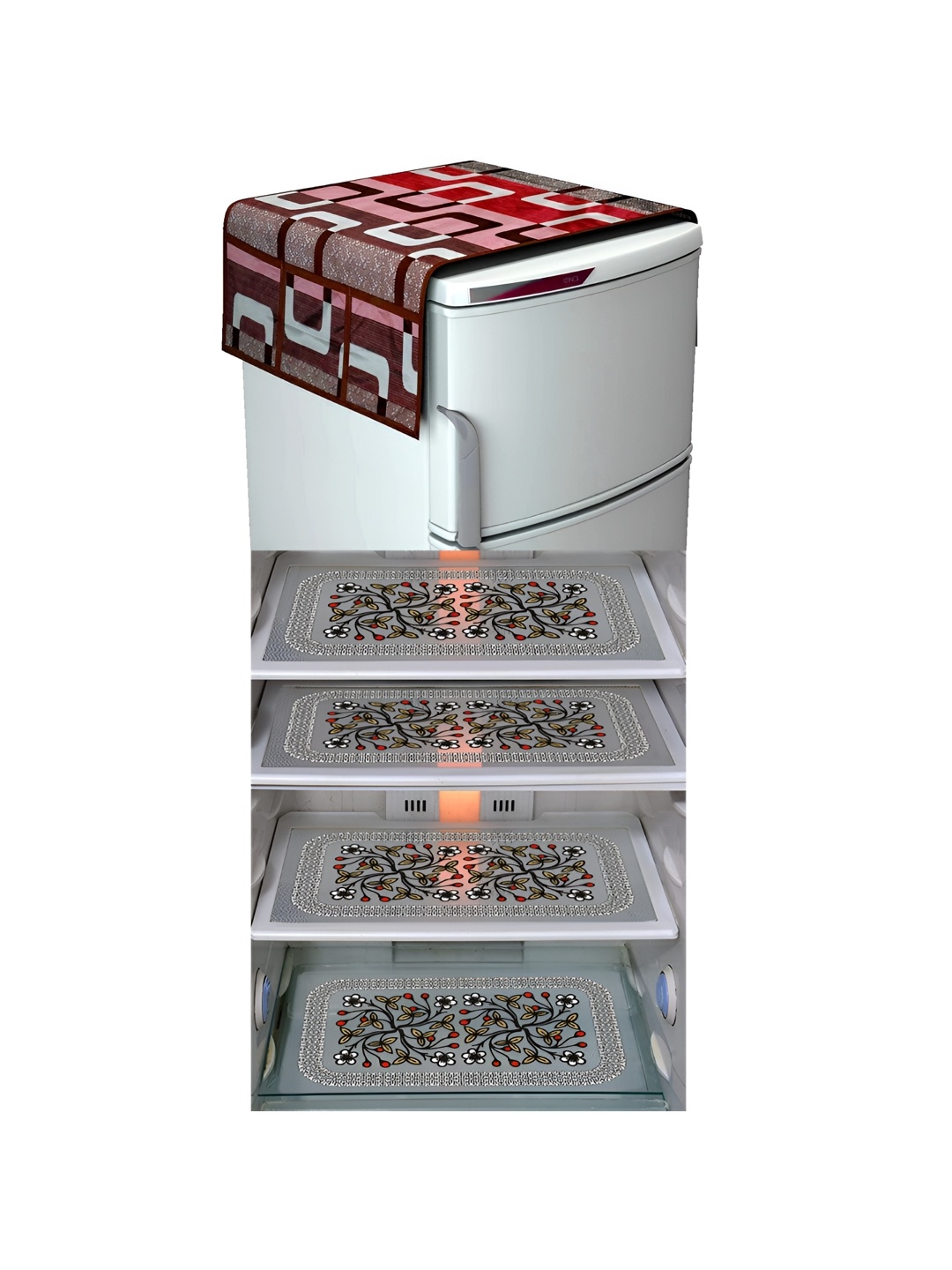 

LooMantha Brown & White 5 Pieces Printed Fridge Appliance covers Set