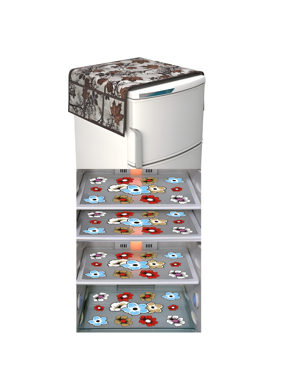 

LooMantha 5pcs White & Brown Printed Fridge Top Cover & Fridge Mat