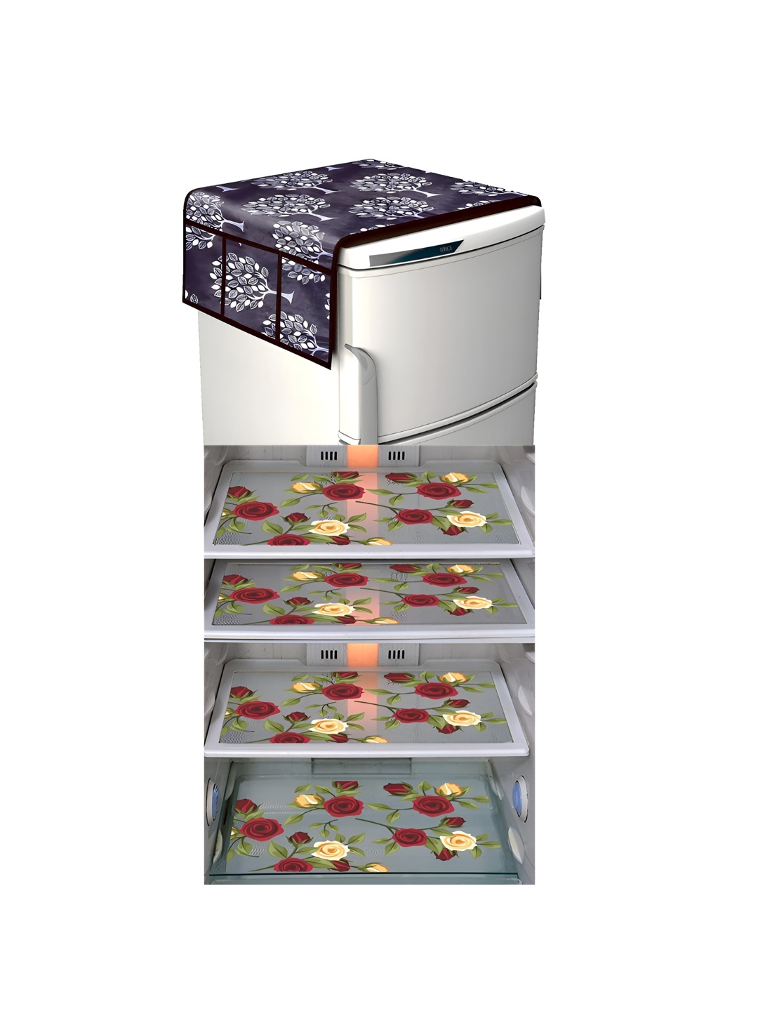 

LooMantha Red & Black 5 Pieces Printed Fridge Appliance covers Set