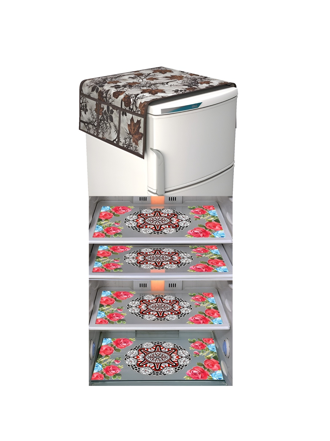

LooMantha Red & Blue 5 Pieces Printed Fridge Top Cover & Fridge Mats