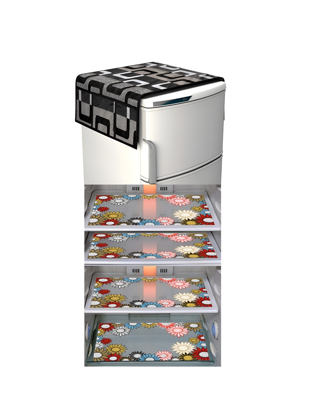 

LooMantha Black & White 5 Pieces Printed Fridge Top Cover & Fridge Mats