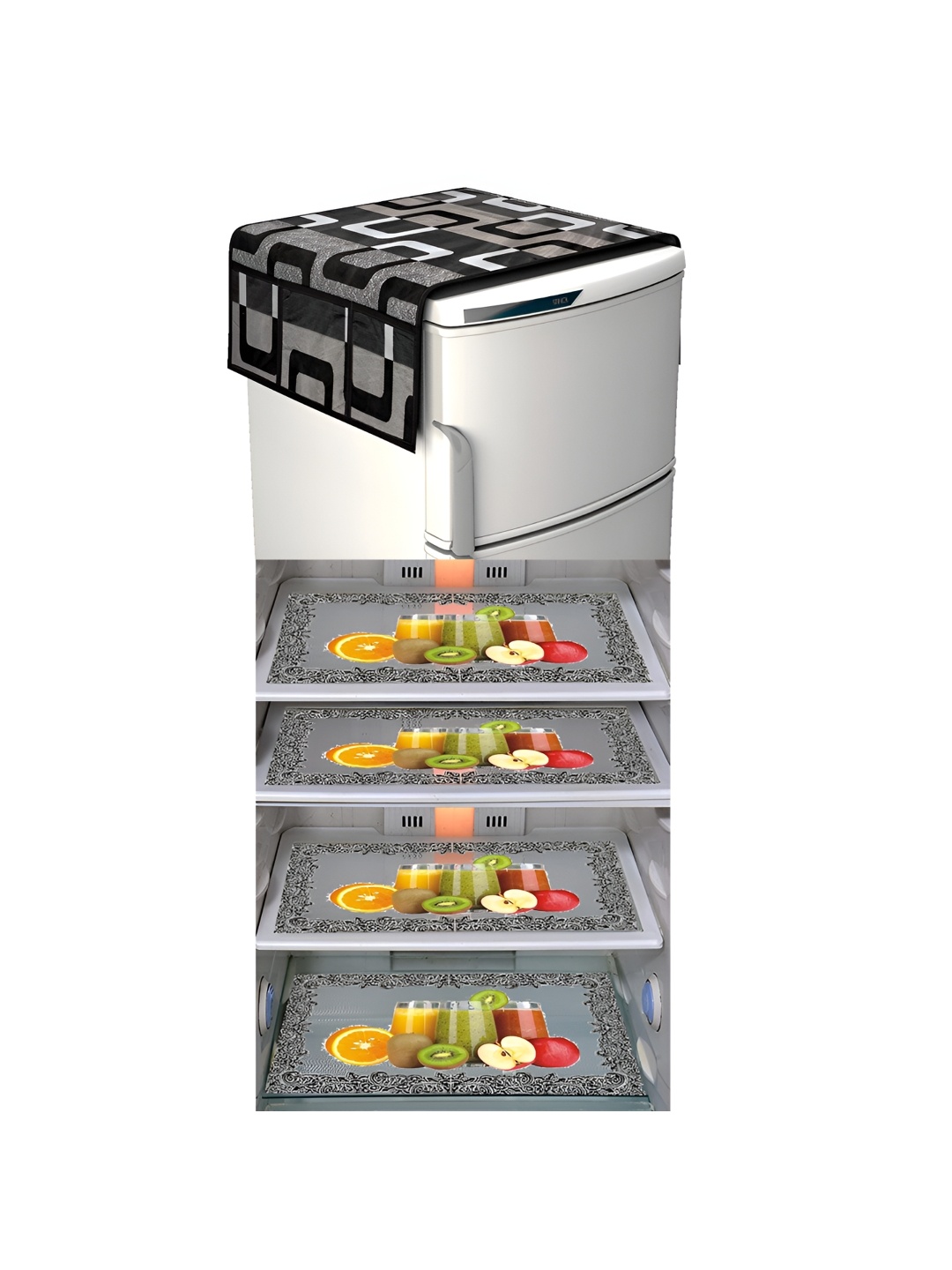 

LooManthaRed & Green 5 Pieces Floral Printed Fridge Mats & Top Cover, Yellow