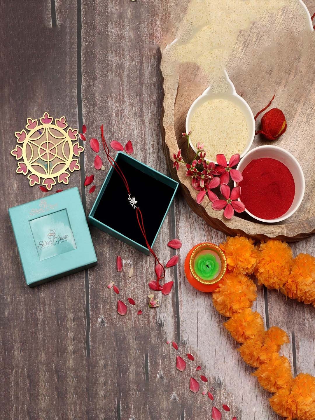 

Silver Chest 925 Sterling Silver Bhai Design Thread Rakhi