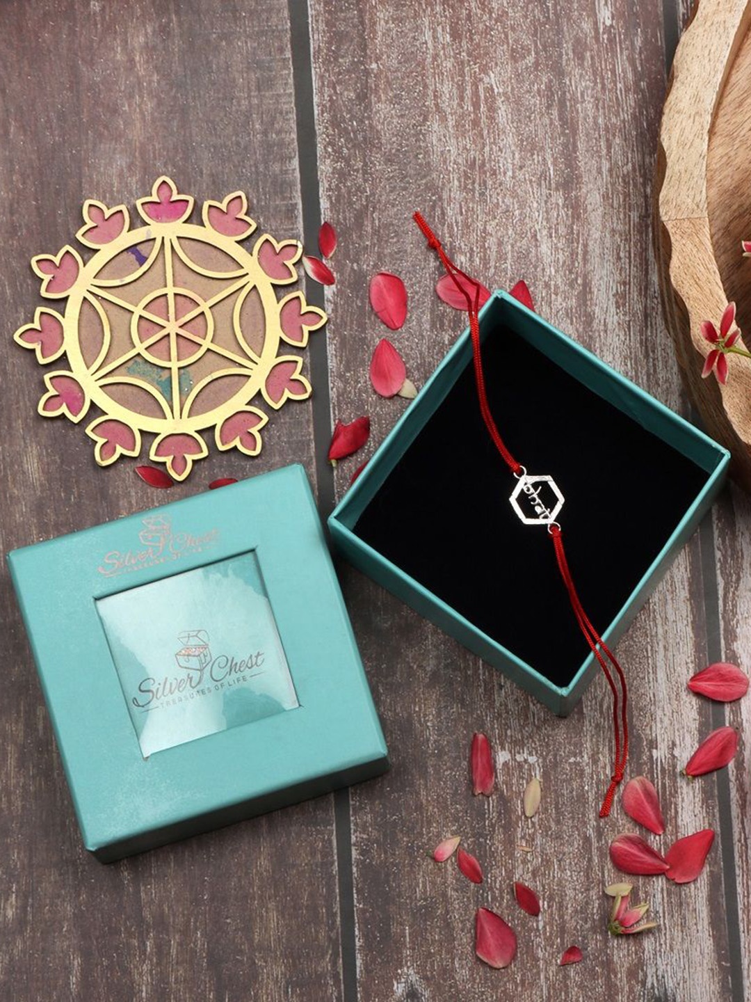 

Silver Chest 925 Sterling Silver Bhai Hexagon Thread Rakhi