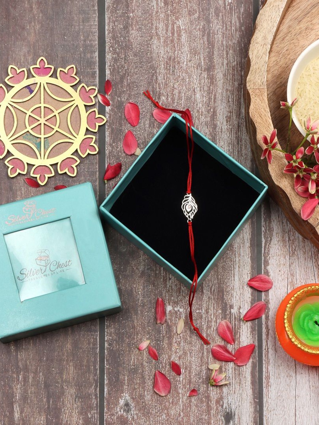 

Silver Chest 925 Sterling Silver Morpankh Peacock Krishna Rakhi