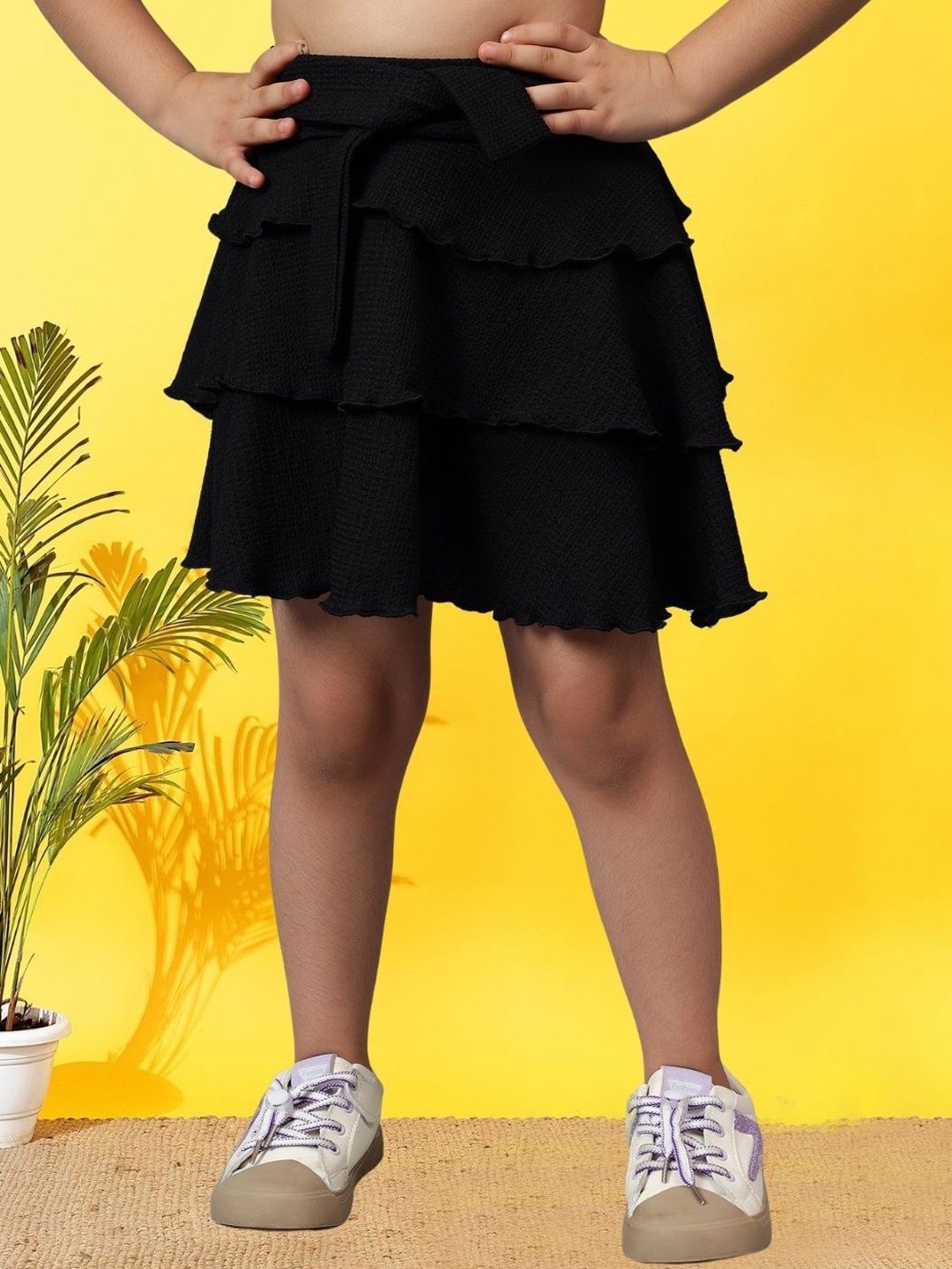 

BAESD Girls Tiered Knee Length Skirts, Black
