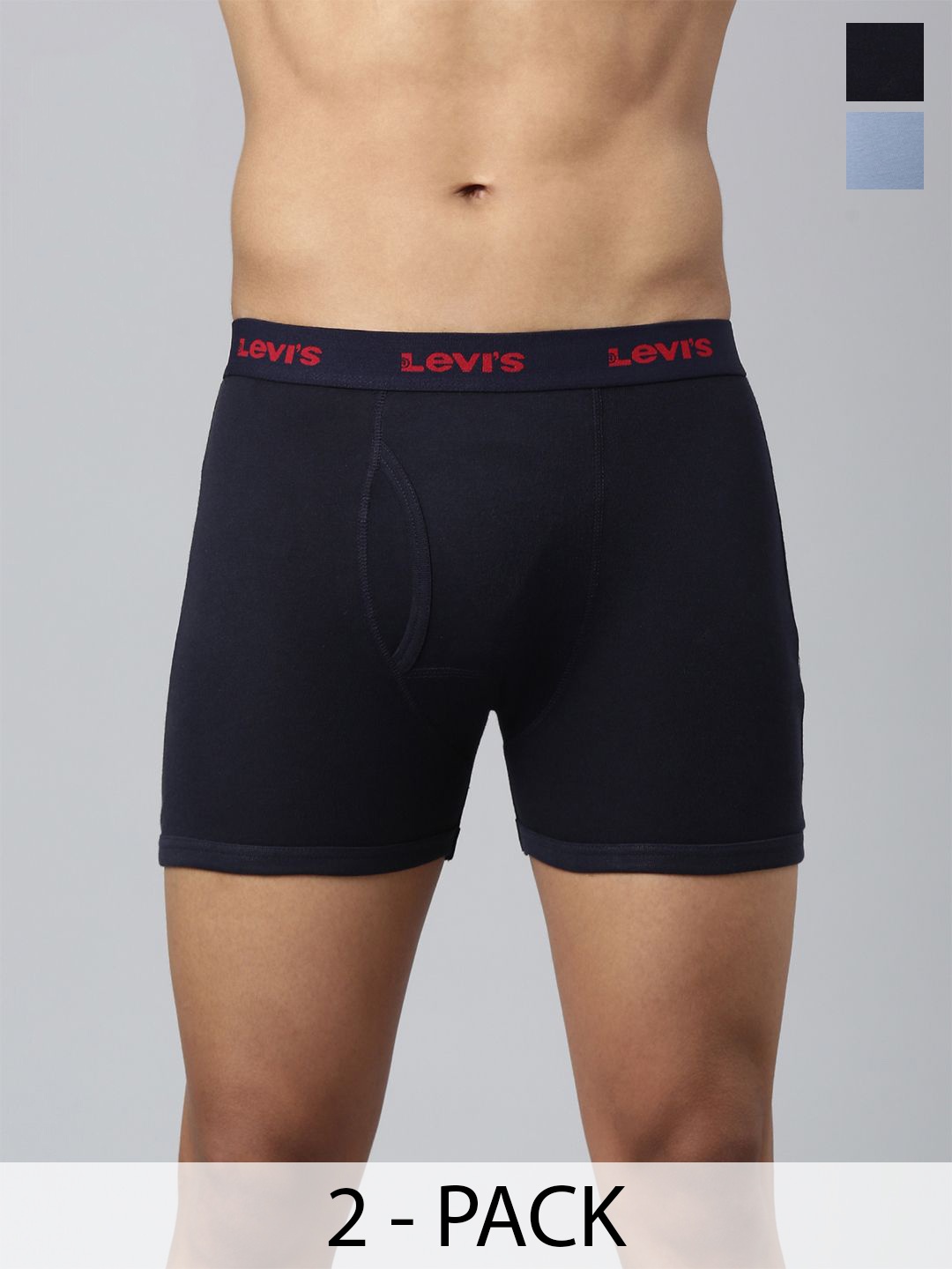 

Levis Men Pack of 2 Pure Cotton Long Length Trunk with Ultrasoft Waistband, Blue