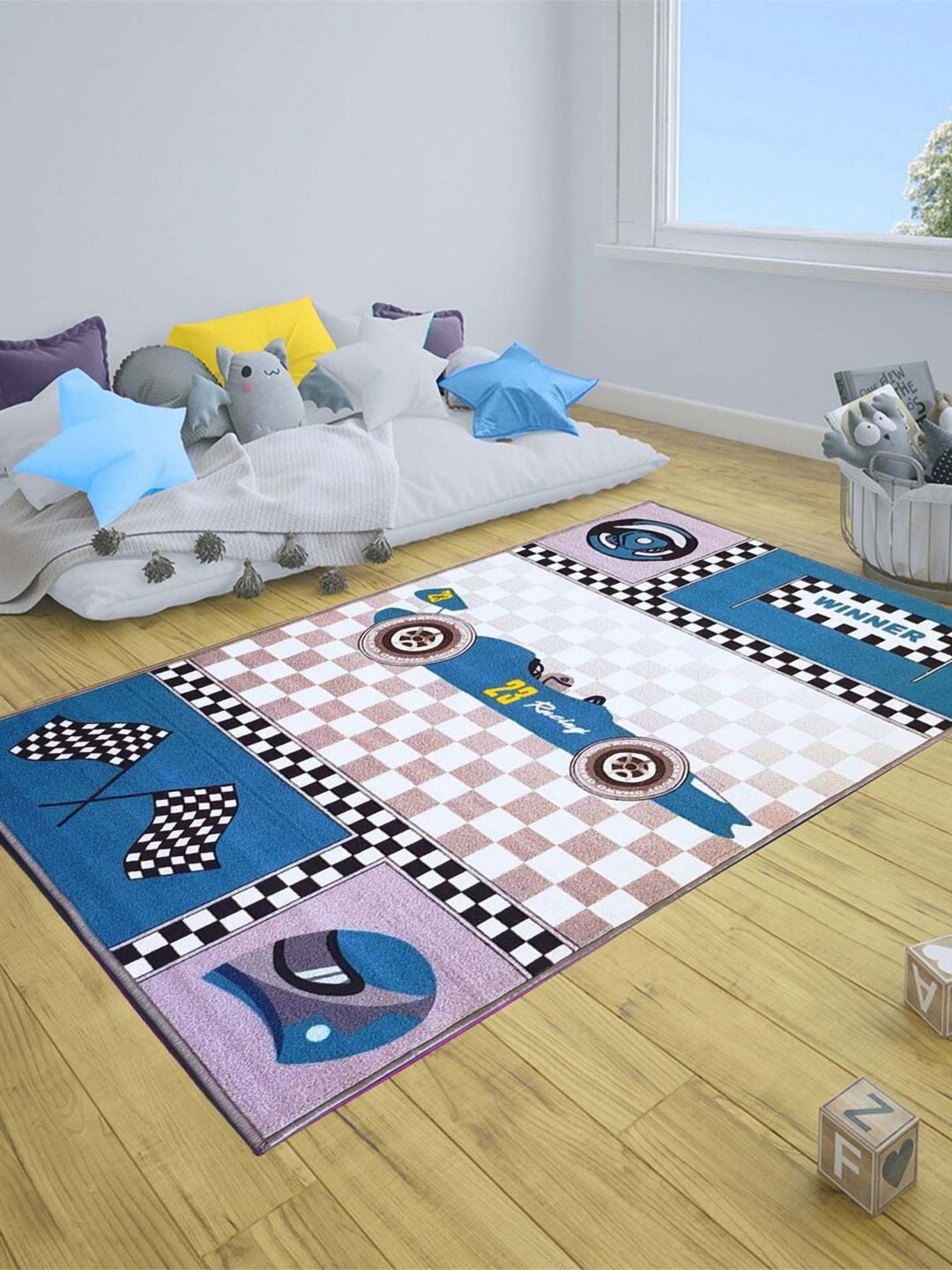 

Matz and More Blue & White Abstract Anti-Skid Carpet