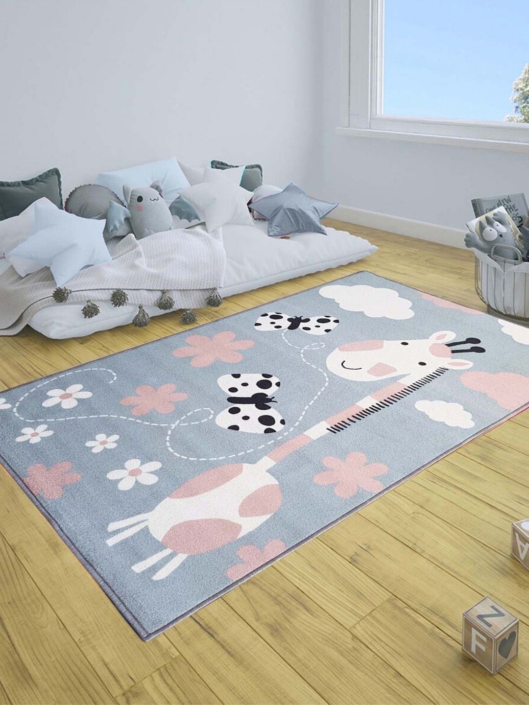 

Matz and More Blue & White Animals Giraffe Printed Anti-Skid Carpet