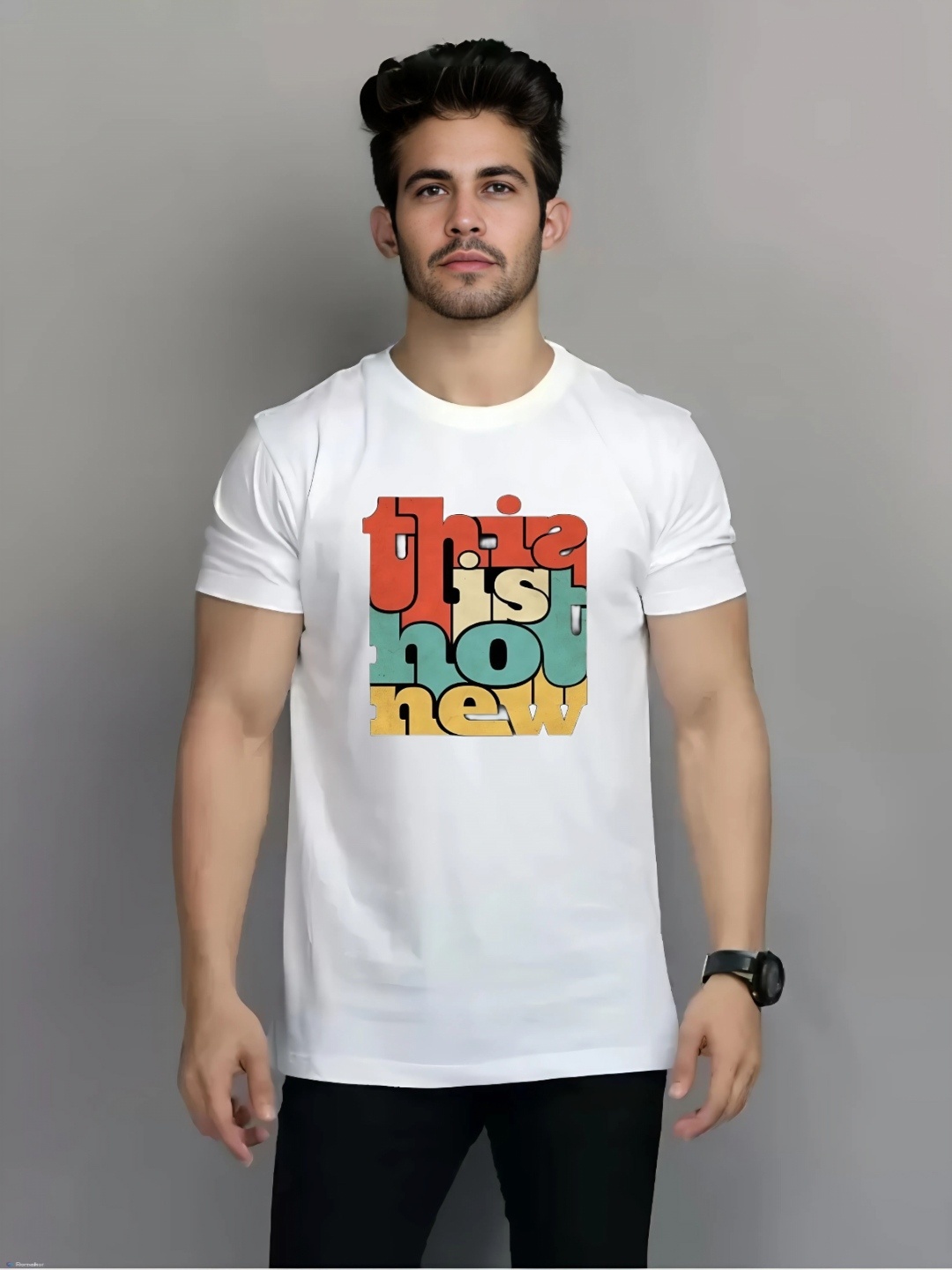 

Elibolz Men Graphic Printed Round Neck Cotton T-Shirt, White