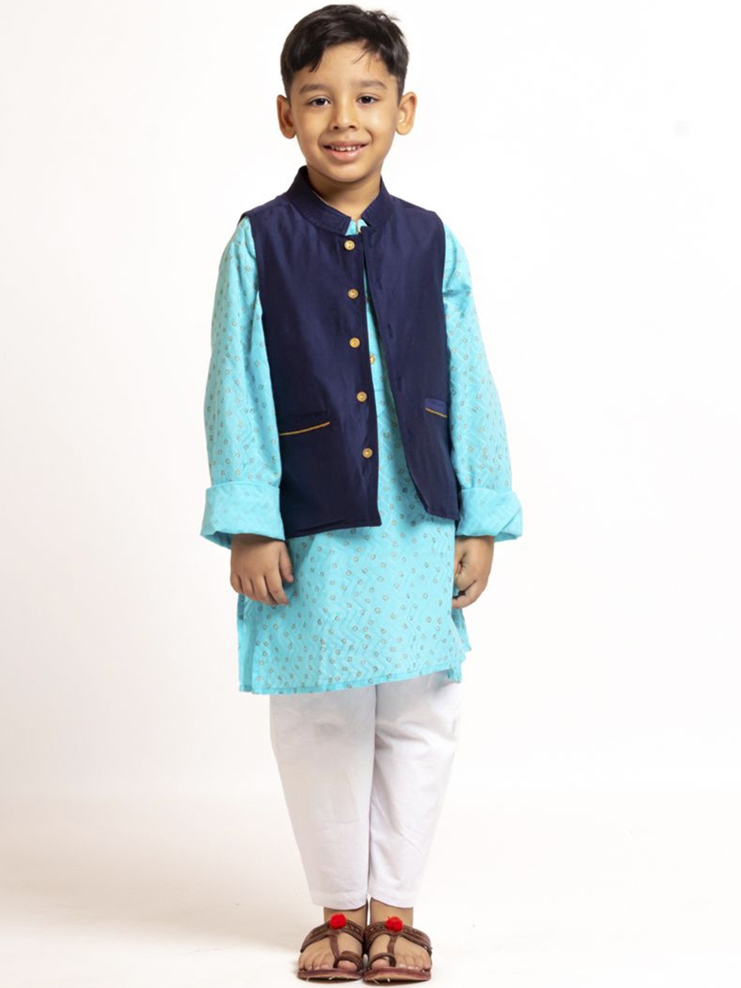

Sangria Boys Pure Cotton Printed Straight Kurta Set, Turquoise blue