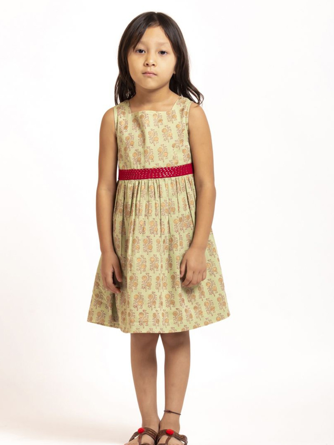 

Sangria Girls Printed Pure Cotton Dresses, Green