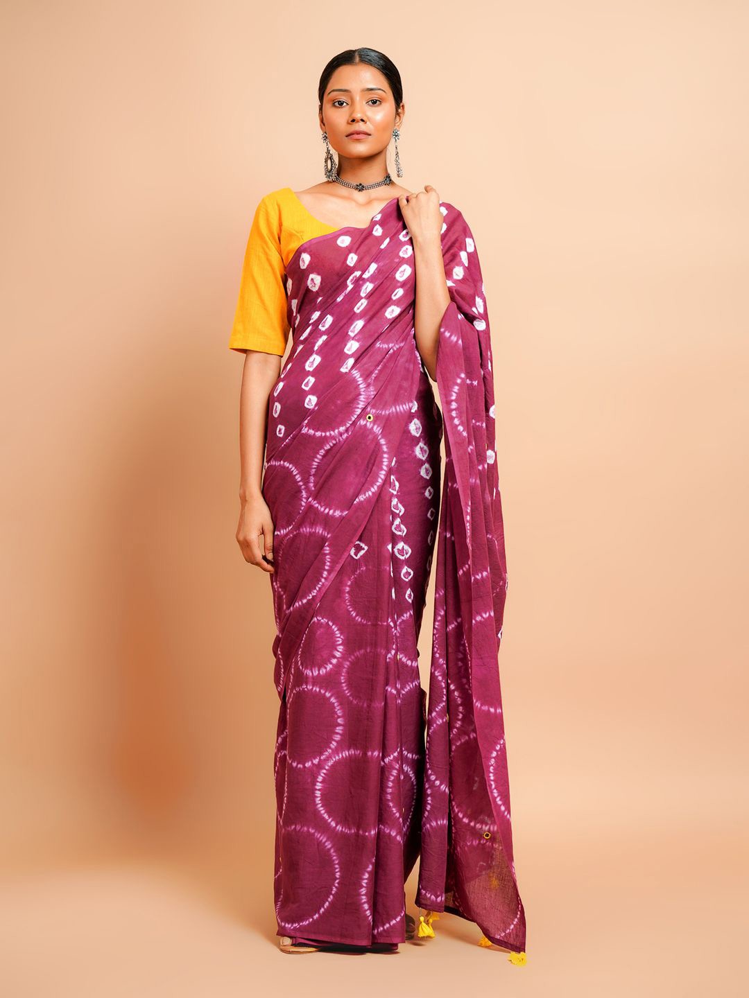 

Taavi Bandhani Mirror Work Saree, Purple