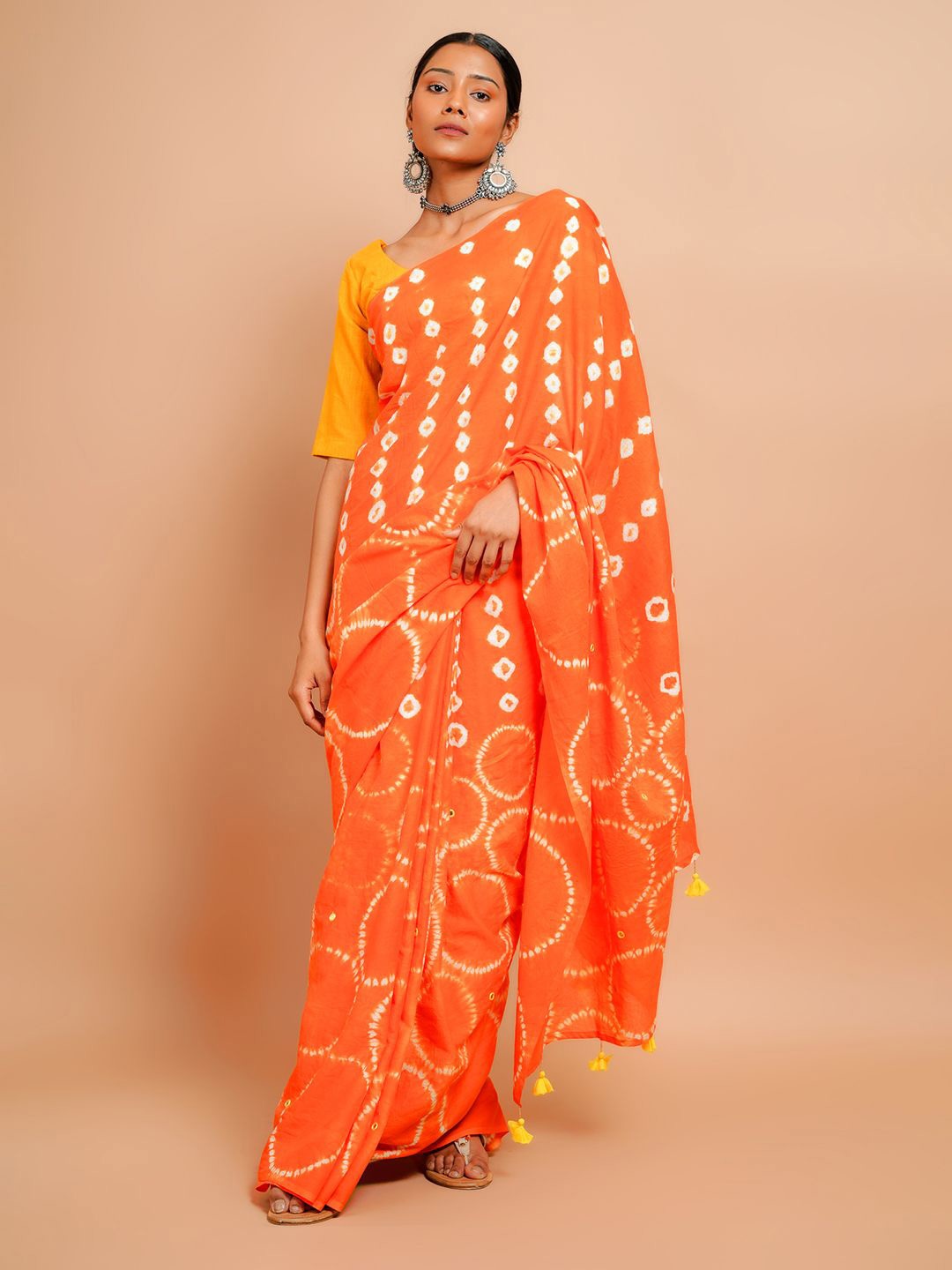 

Taavi Pure Cotton Bandhani Saree, Orange