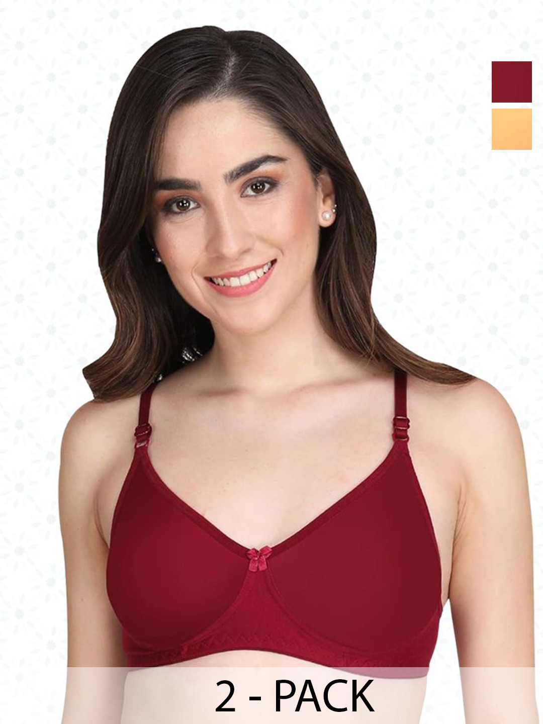 

Designer Bugs Women Pack Of 2 Medium Coverage Lightly Padded Bra, Maroon