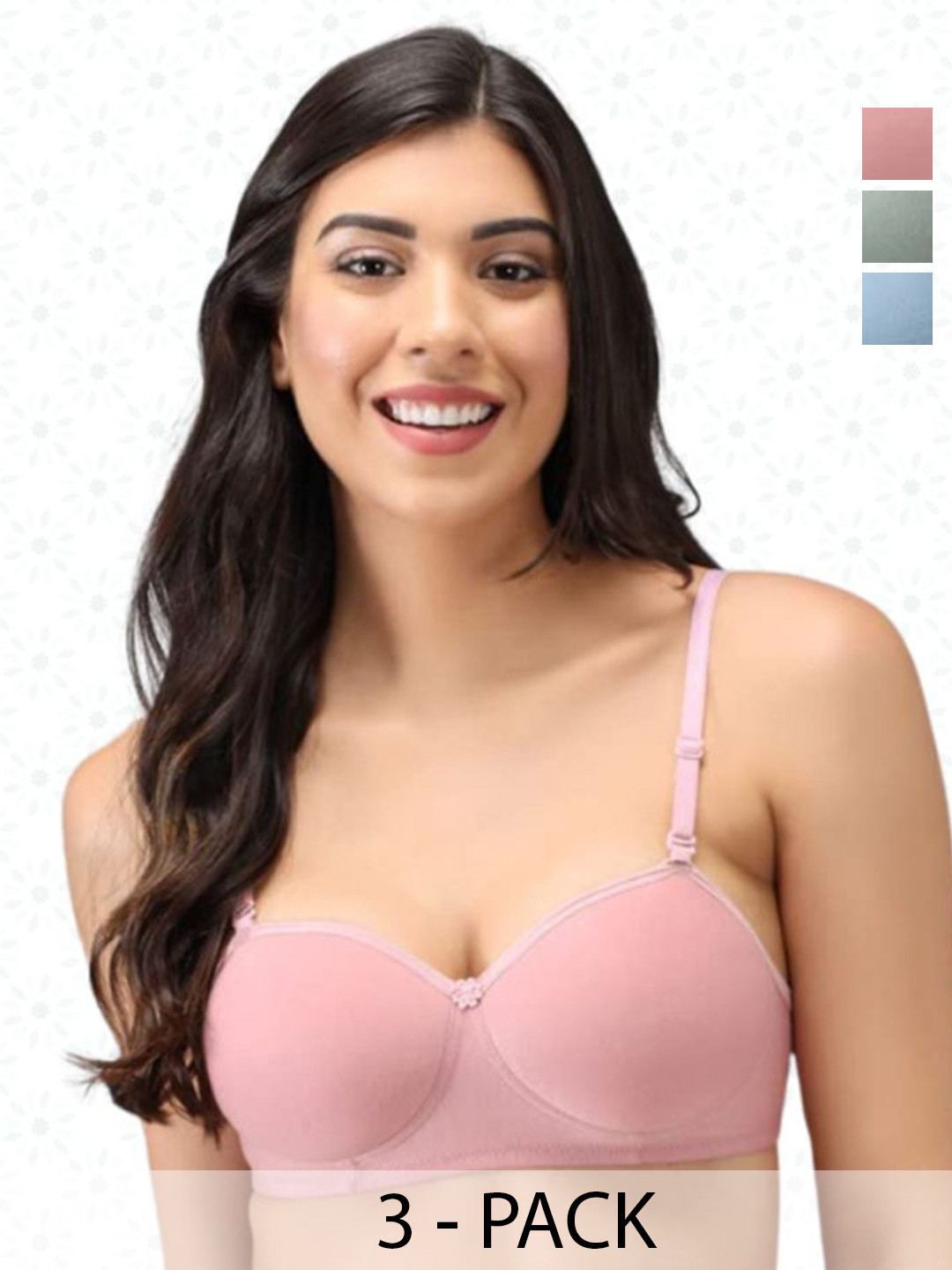 

Designer Bugs Women Pack Of 3 Half Coverage Lightly Padded Bra, Pink