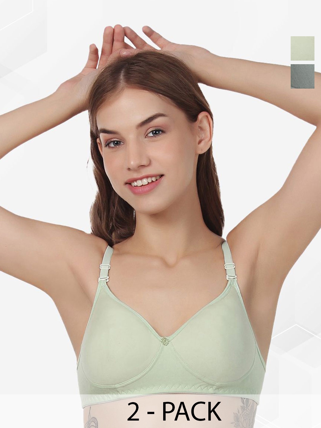

Designer Bugs Women Pack Of 2 Medium Coverage Lightly Padded Bra, Green