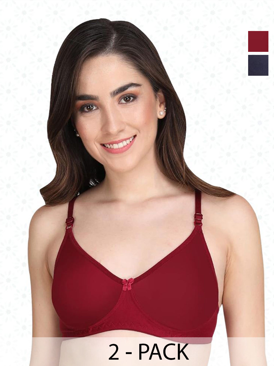 

Designer Bugs Women Lightly Padded Medium Coverage Bra (Pack Of 2), Navy blue