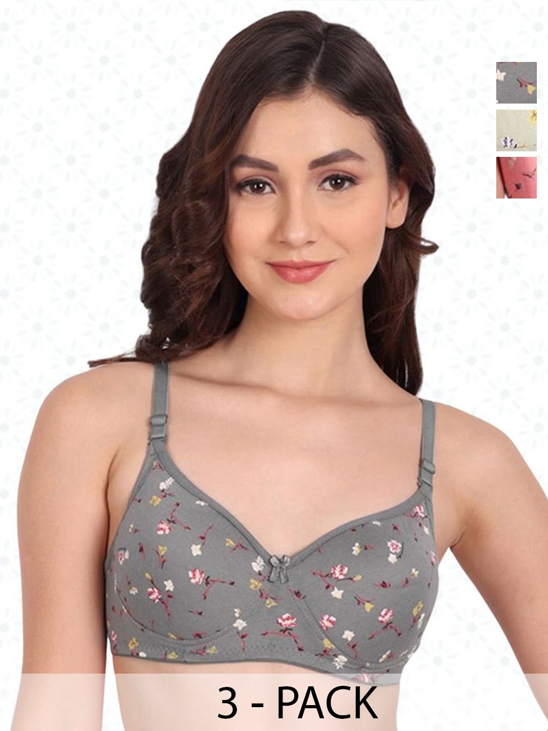 

Designer Bugs Women Lightly Padded Full Coverage Bra PACK OF 3, Pink