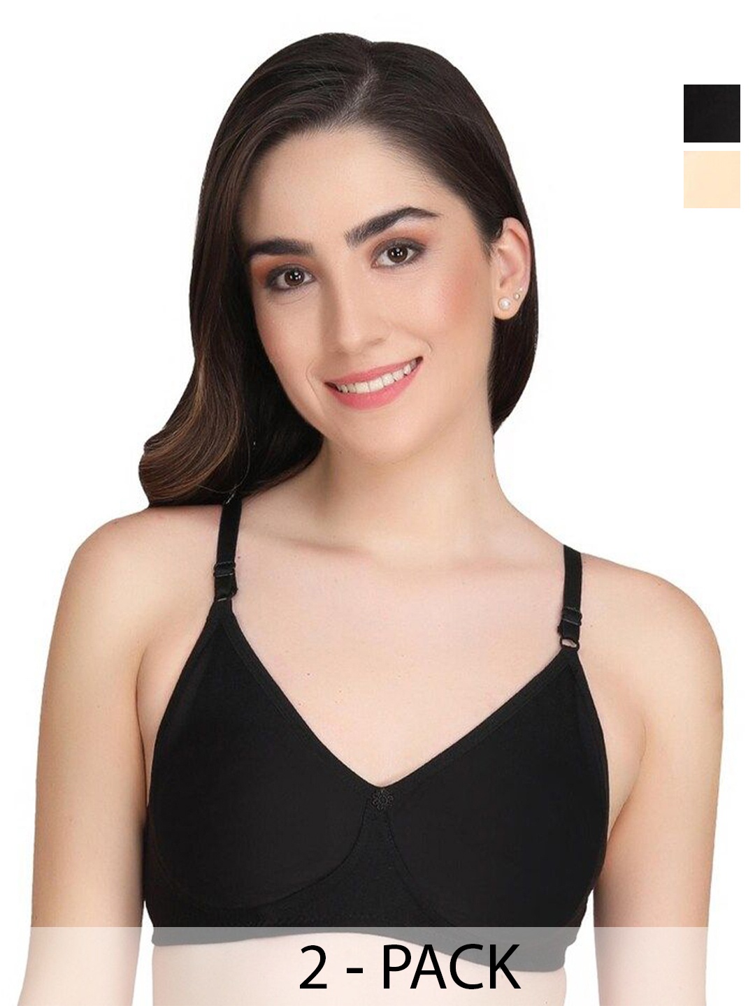 

Designer Bugs Women Bra Medium Coverage Lightly Padded (Pack Of 2), Black