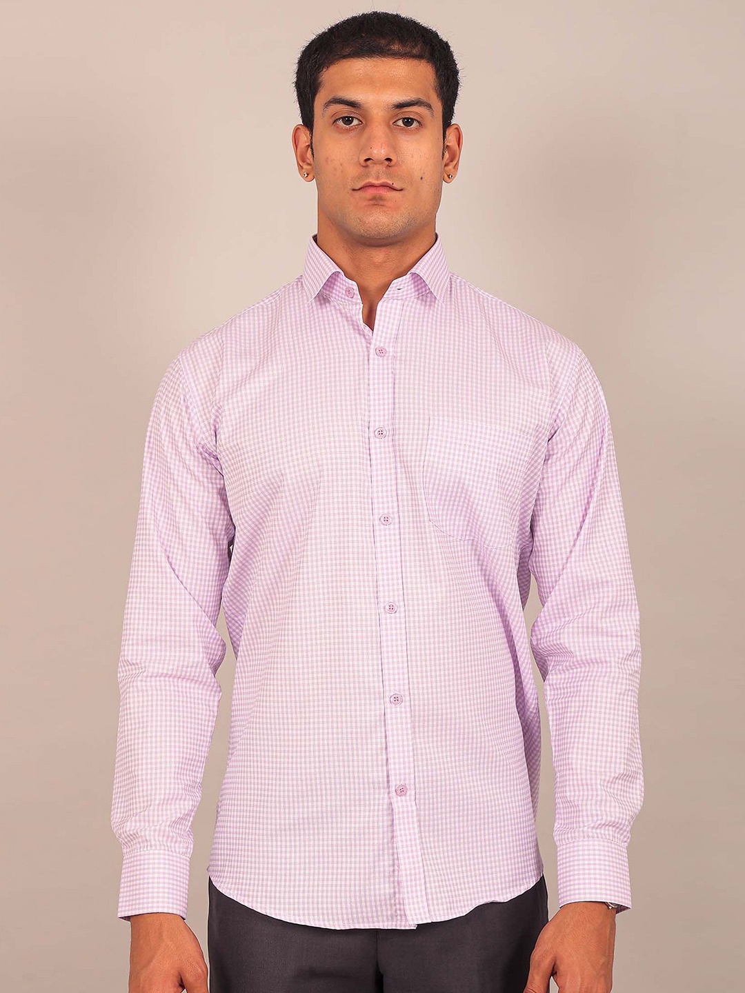 

BLUEBIRD Men Micro Checks Spread Collar Comfort Opaque Formal Shirt, Purple