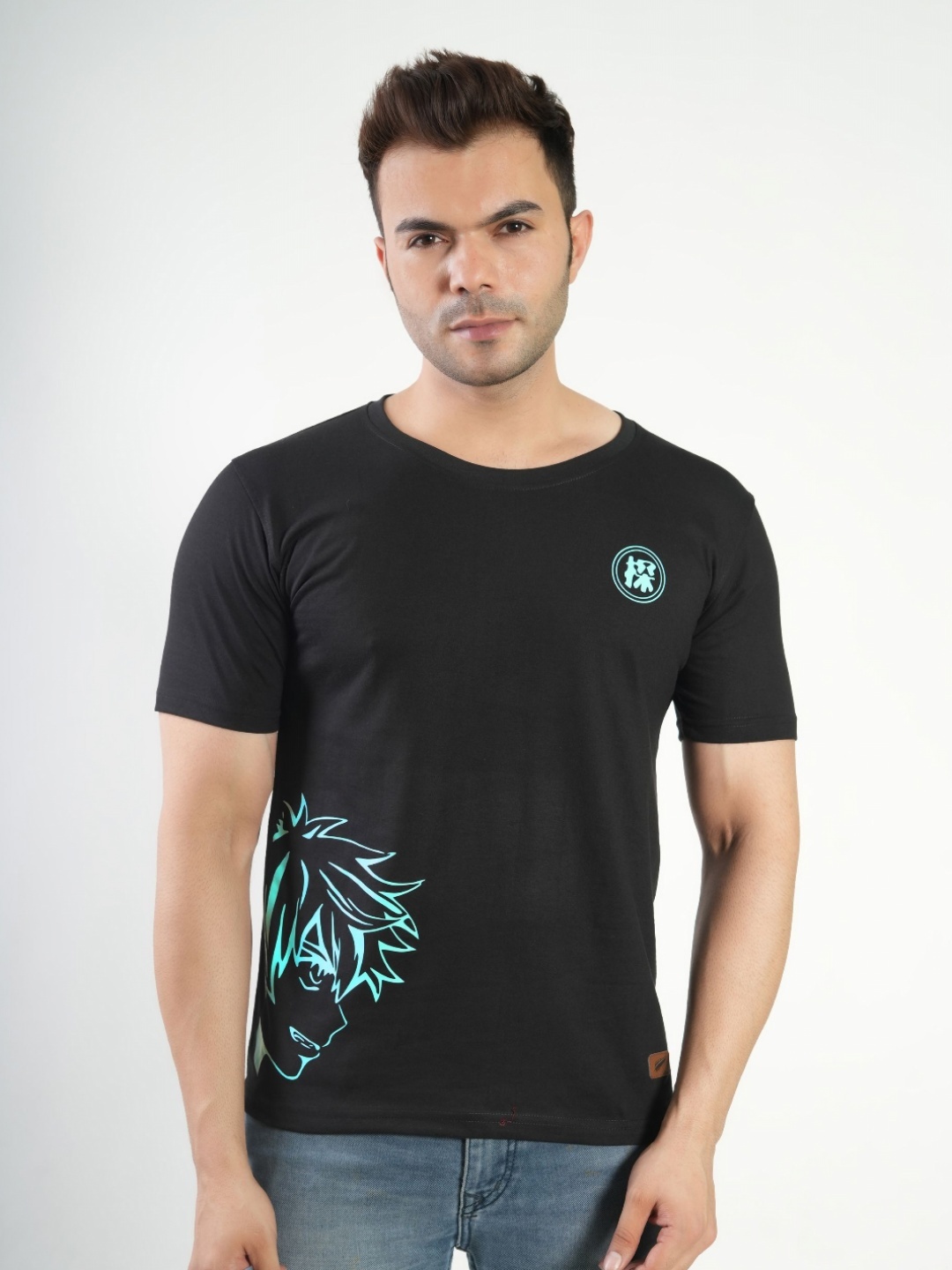 

Polo Plus Men Graphic Printed Round Neck Cotton T-Shirt, Black