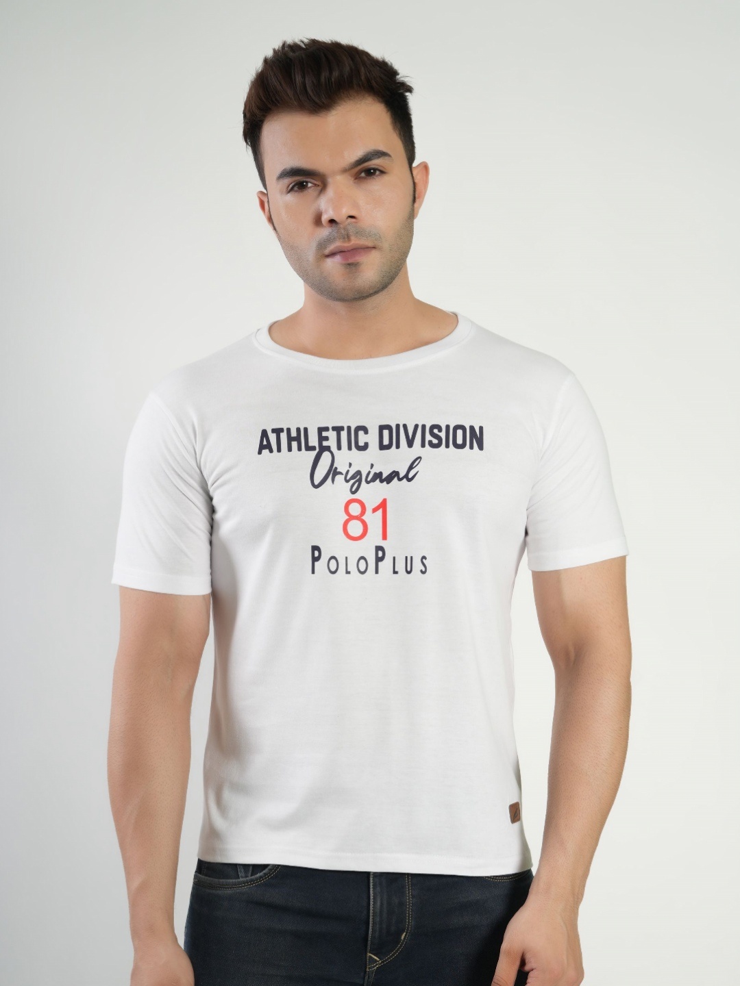 

Polo Plus Men Graphic Printed Round Neck Cotton T-Shirt, White
