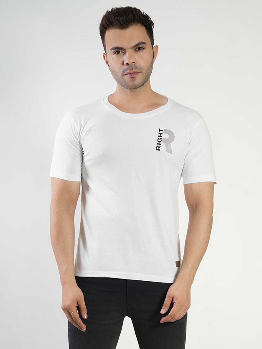 

Polo Plus Men Graphic Printed Round Neck Cotton T-Shirt, White