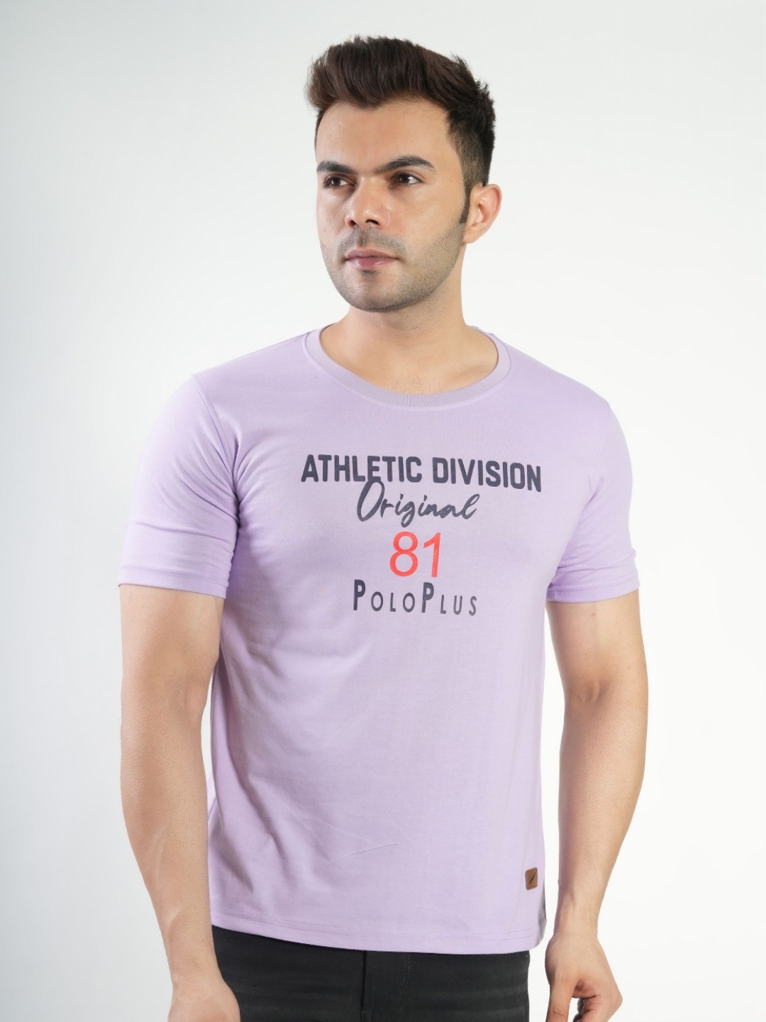 

Polo Plus Men Graphic Printed Round Neck Cotton T-Shirt, Lavender