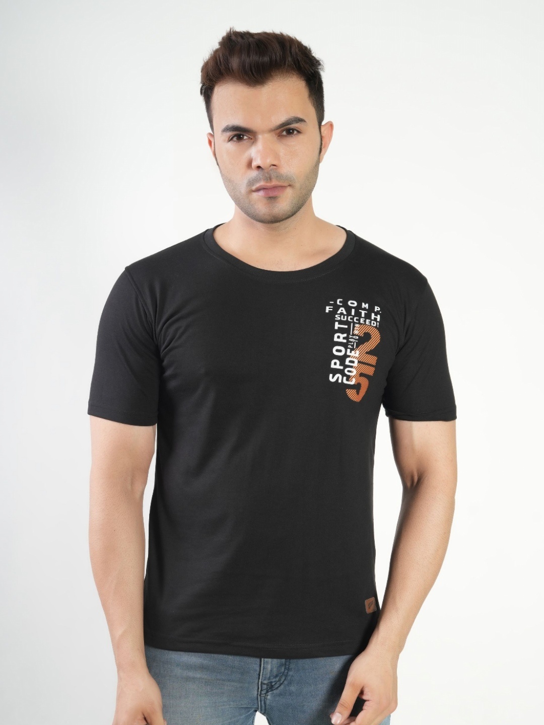 

Polo Plus Men Graphic Printed Round Neck Cotton T-Shirt, Black