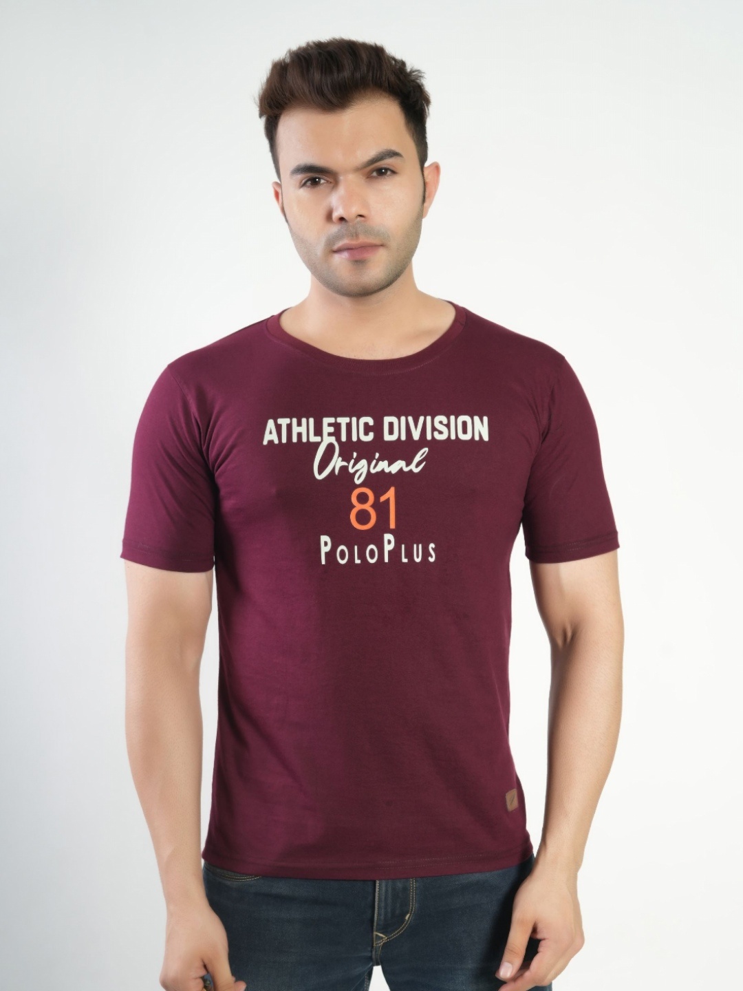 

Polo Plus Men Graphic Printed Round Neck Cotton T-Shirt, Maroon